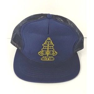 Navy Blue Mesh Trucker Hat Logo Designer M /L Snapback Graphic Cap Vintage